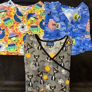 3 Women’s Medium Halloween Scrub Tops